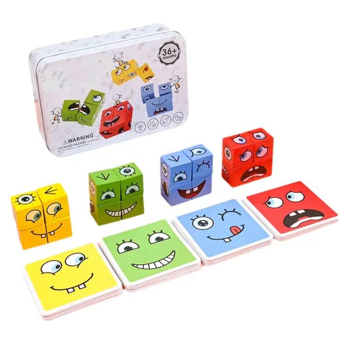 Cube visage changement blocs de construction jeu de société Puzzle en bois Montessori Expression blo