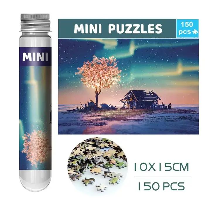 Puzzle en tube à essai, 150 pièces, se promener sous la pluie, mini voyage, maison de noël, tour de