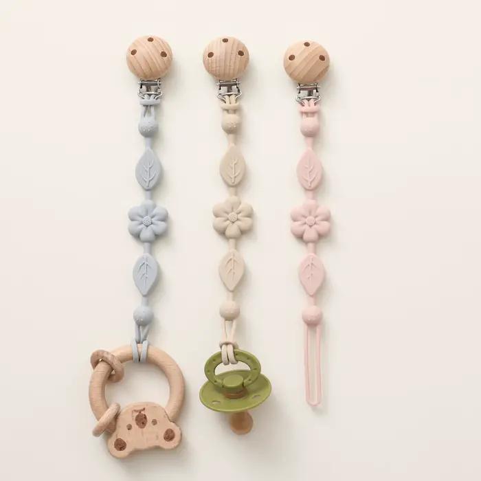Porte-sucette réglable en silicone anti-perte pour bébé, porte-sucette fleur pour nouveau-né, adapté