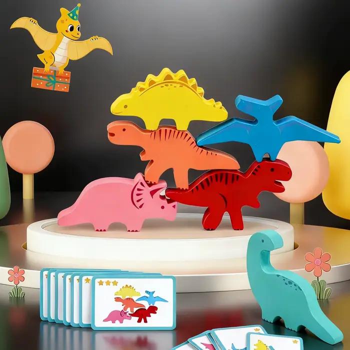 Jeu d'empilage de dinosaures en bois - Un défi amusant et éducatif pour stimuler l'équilibre, la coo
