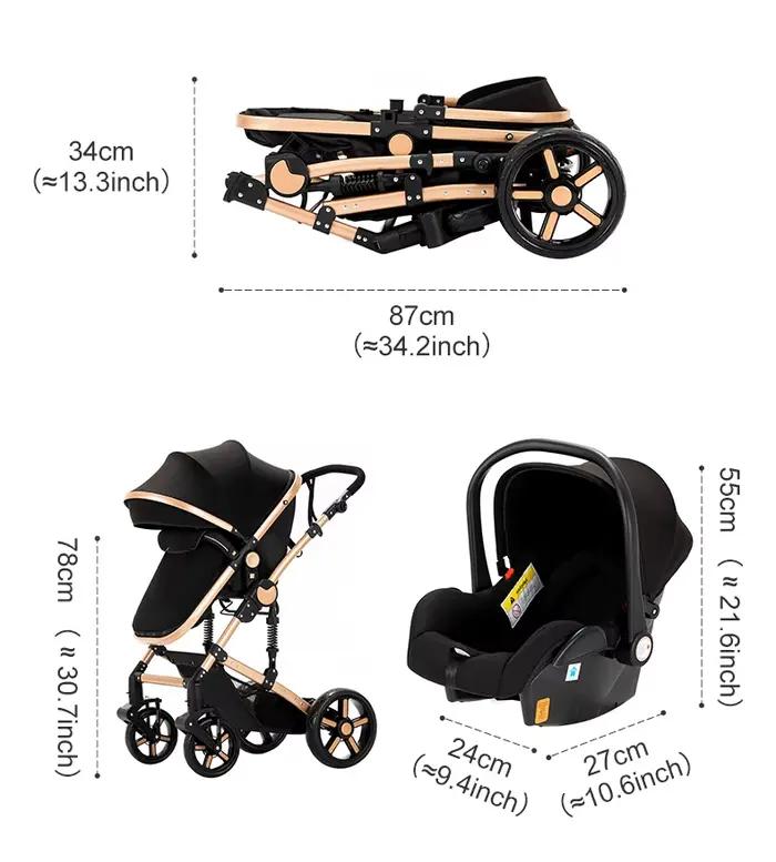 Système de voyage pour bébé 3 en 1, poussette pliable légère avec berceau, siège auto détachable inc
