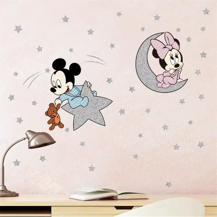 Dessin animé Mickey Minnie Mouse bébé maison Stickers muraux chambre d'enfants papiers peints prince