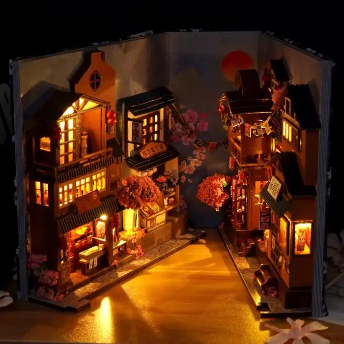 Kits d'insertion d'étagère de coin de livre de bricolage maison de poupée Miniature avec meubles boî