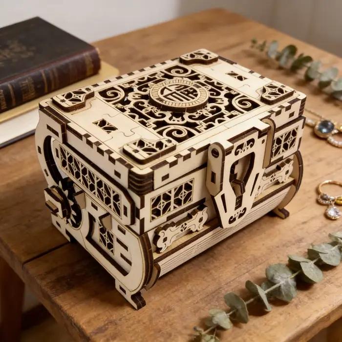 1 boîte à bijoux puzzle 3D en bois, modèle d'assemblage en bois bricolage, cadeau de décoration de v