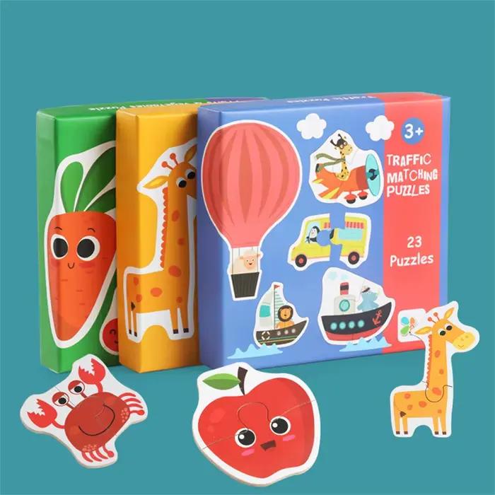Puzzle en bois pour enfants, jeu assorti, apprentissage précoce, Cognition, animaux, fruits, trafic,