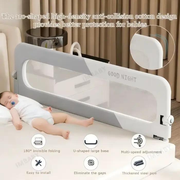 Barrière de lit en forme de L à un seul côté IMBABY | Barrière de sécurité pliable pour bébé sans