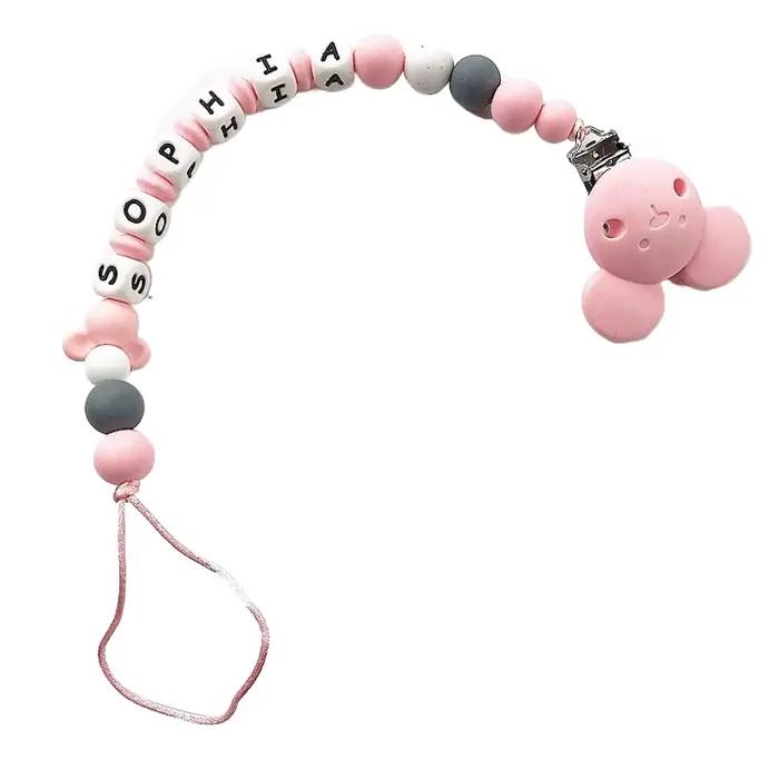 Clip de sucette tête de souris avec nom personnalisé, porte-anneau de dentition en Silicone pour béb