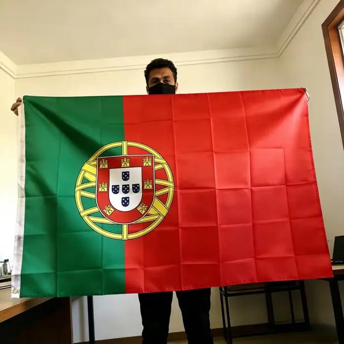 Drapeau du Portugal 150x90cm 3x5 FT avec armoiries en polyester, double couture, décoration intérieu