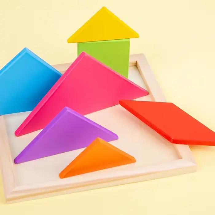 Puzzles Tangram en bois pour enfants avec 7 pièces colorées, jouet d'apprentissage éducatif pour gar