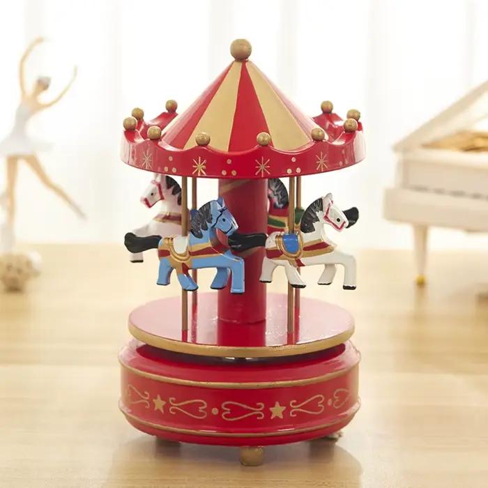 Carrousel de noël carrousel boîte à musique interactive en bois rotatif boîte à musique en bois dess