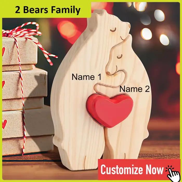 Puzzle en bois personnalisé de famille d'ours, bricolage, gravure gratuite, Sculpture de nom, décora