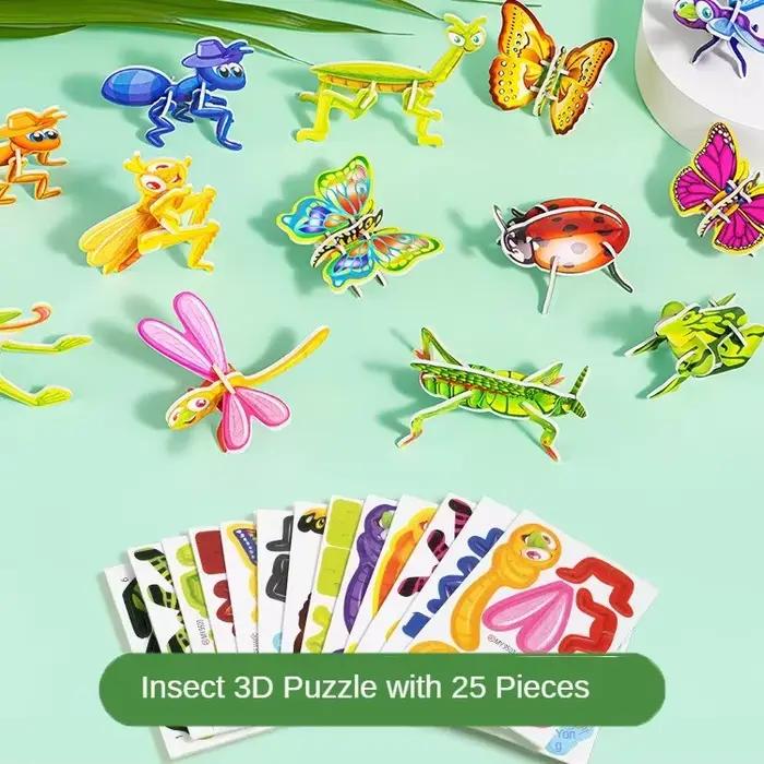 Dessin animé fait à la main bricolage 3D Puzzle insecte dinosaure Animal 25 pièces ensemble sans col
