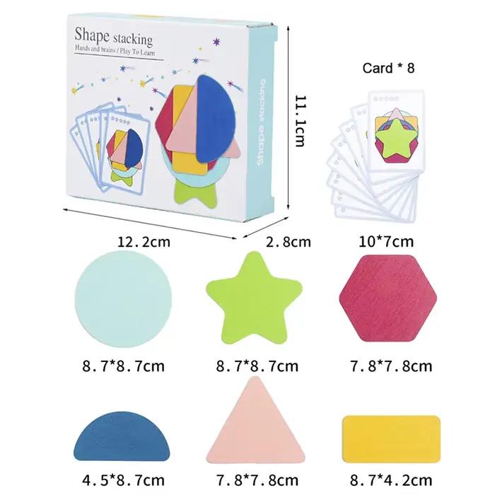Formes géométriques en bois empilées jeux de reconnaissance des couleurs forme amusante puzzles empi