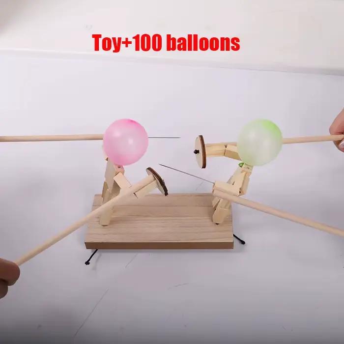 Jeu de combat de ballons en bois fait à la main pour deux joueurs, marionnettes d'escrime en bambou