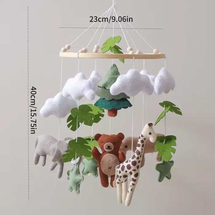 Mobile de lit bébé en feutre avec animaux de la forêt et hochet, pour 0-12 mois, avec support en boi
