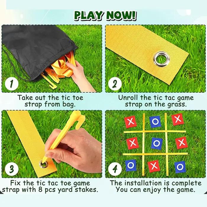 Jeu géant de Tic Tac Toe d'extérieur avec piquets de fixation pour barbecue, patio et vacances