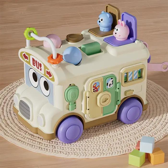 Jouet d'activités multifonctionnel Montessori en forme de bus, planche d'activités STEM pour l'appre