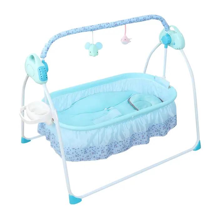 Balançoire portable pour bébé avec moustiquaire, musique intégrée, oreiller doux et matelas épais –