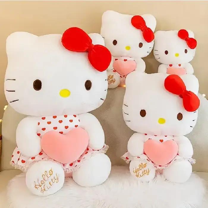 Nouveau Sanrio dessin animé Anime robe transparente Hello Kitty peluche poupée grand mignon chambre