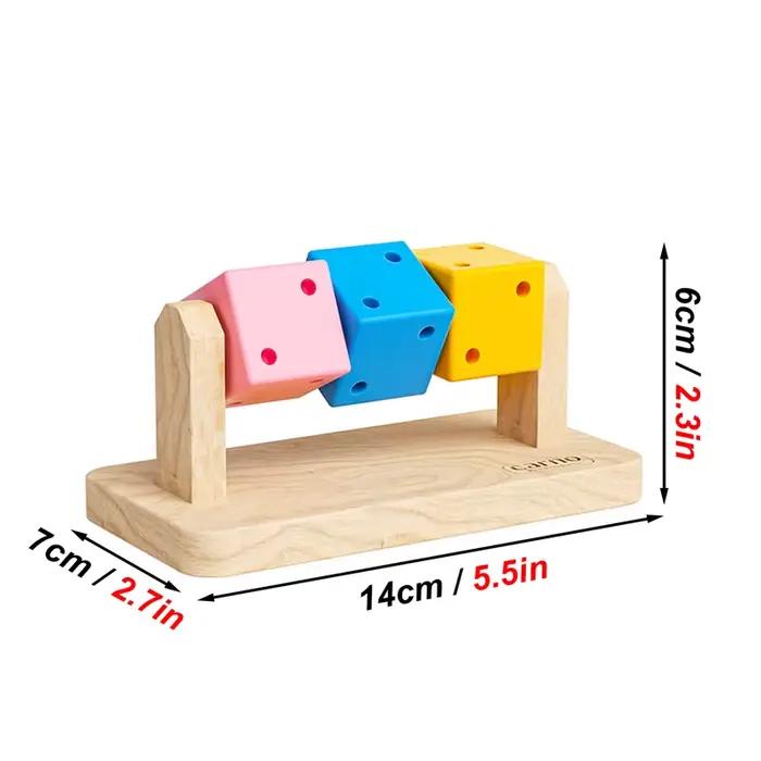 Rubik's Cube en bois coloré et amusant, jouet à mâcher interactif en forme de pour petits oiseaux de