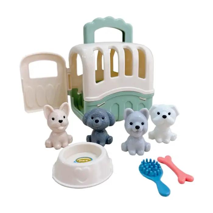 Nouveau mignon Mini chiot semblant jouer jouet Animal chien poupée ensemble chien animal panier orne