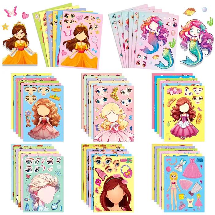 Autocollants de puzzle de bricolage pour enfants, 6 princesses sirène, faire un visage drôle, assemb