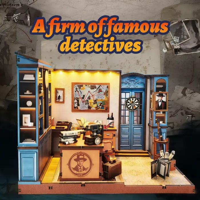 Puzzle 3D en bois pour adultes, kit de modélisme de maison miniature DIY, thème « Famous Detective A
