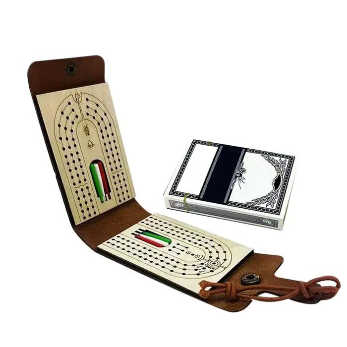 Jeu de société de Cribbage pliant, jeu de Table amusant avec planche en bois, étui en Faux cuir, jeu