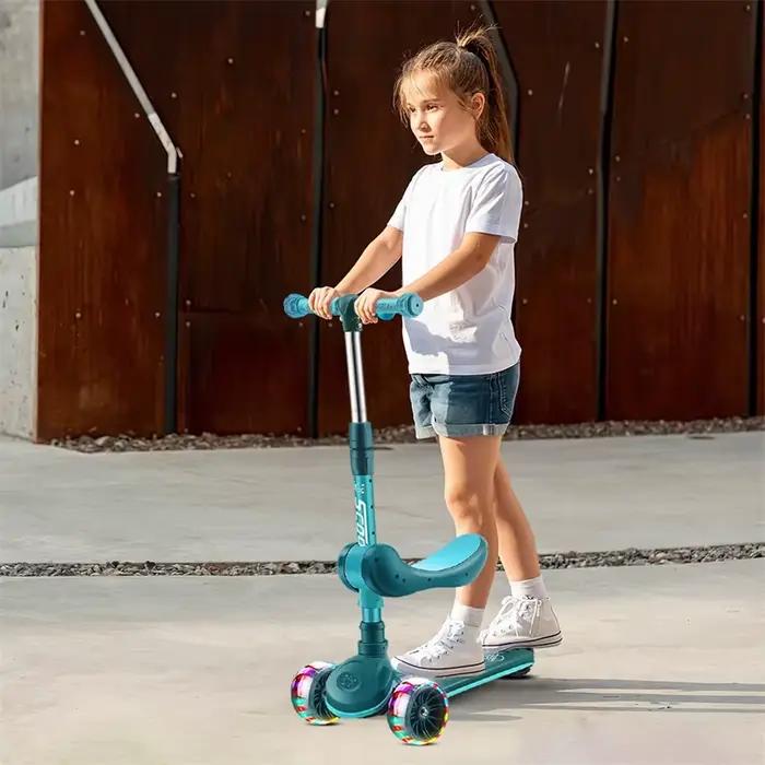 Trottinette pliable pour enfant avec frein à main et patin de frein, hauteur réglable, pour enfants