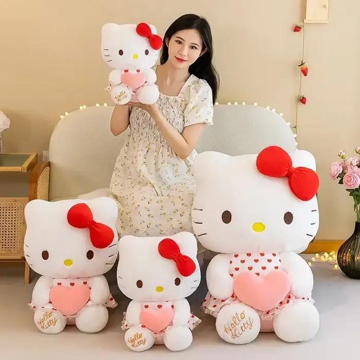 Nouveau Sanrio dessin animé Anime robe transparente Hello Kitty peluche poupée grand mignon chambre