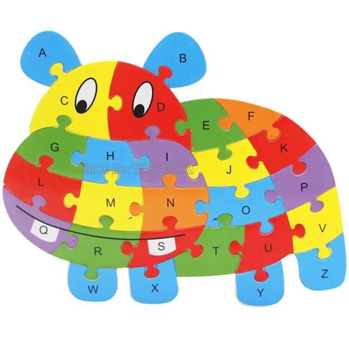 Puzzle Animaux en Bois avec 26 Lettres Alphabétiques Anglaises, Jouet pour Enfant de 3, 5 et 6 Ans