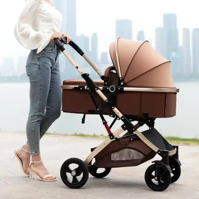 Nouvelle poussette double 3-en-1 2025 avec siège auto, poussette portable pliable à vue haute pour n
