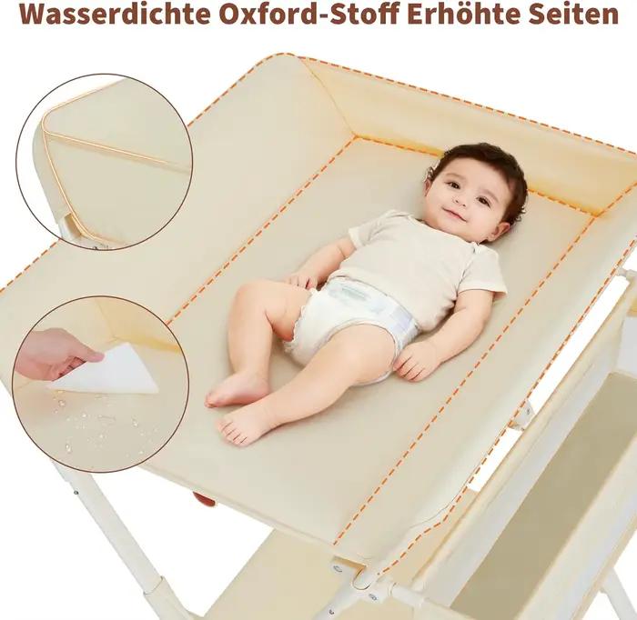 Table à langer bébé pliable et roulante avec panier de rangement et roulettes, hauteur réglable
