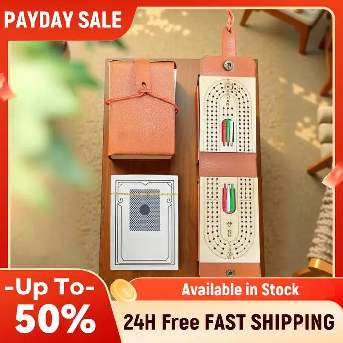 Jeu de Cribbage Traditionnel en Bois avec 6 Pions et un Jeu de Cartes – Jeu de Table Classique Porta