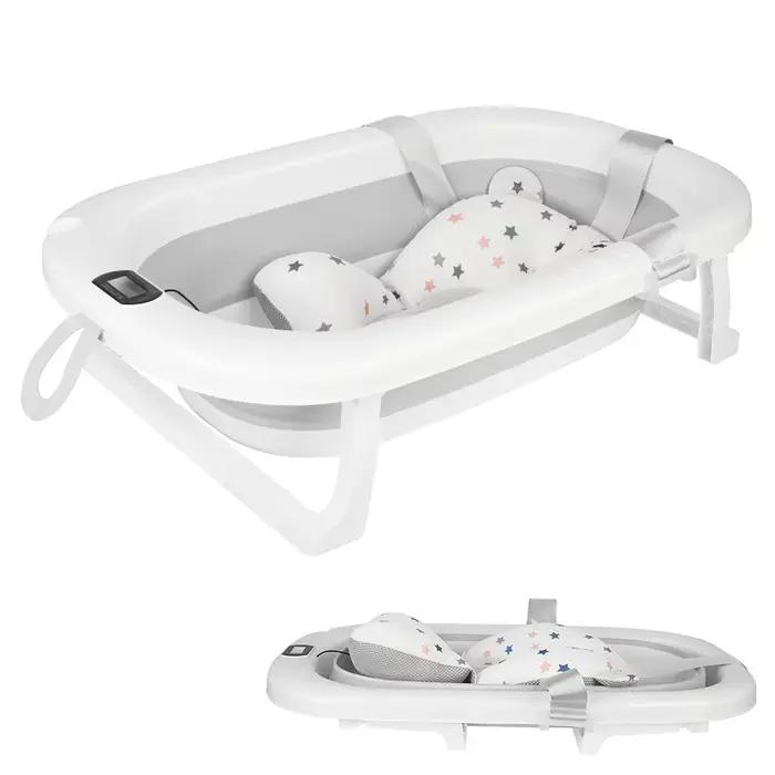 Baignoire pliable pour bébé avec tapis de bain, baignoire pour bébé avec thermomètre intégré, baigno