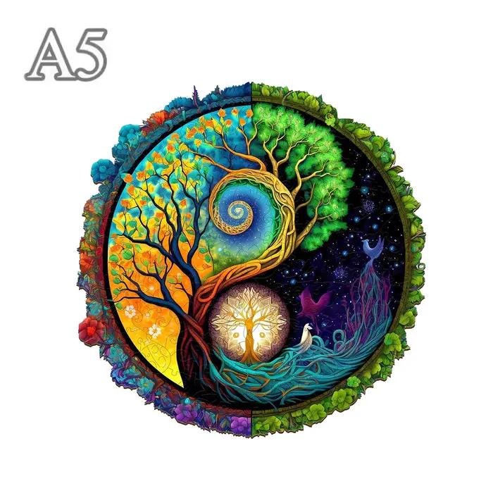 Puzzle en bois à motif d'arbre magnifique avec formes d'animaux irrégulières, jouets anti-Stress, ca