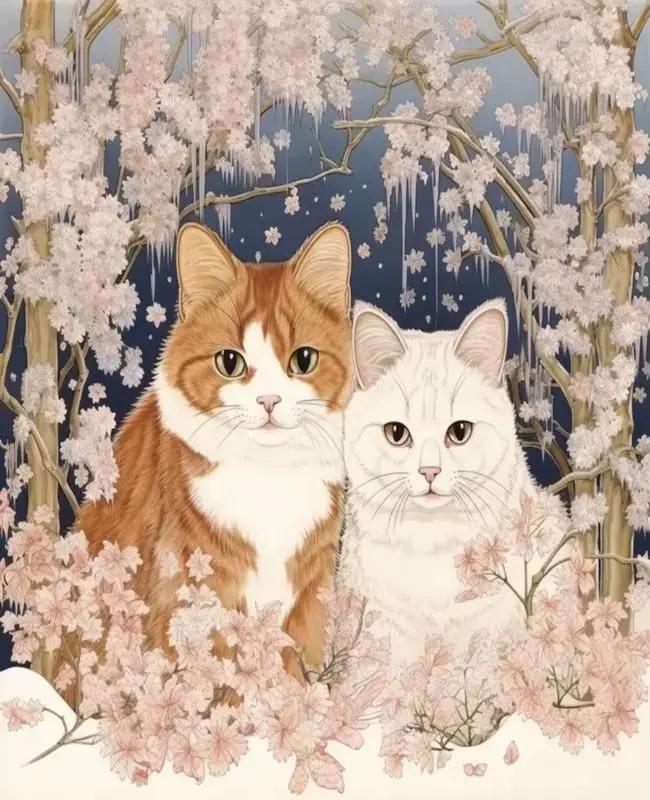 Puzzle chaton, Van Gogh Nuit étoilée, Fleur de cerisier, Fenêtre en bord de mer, Chat, Art mural flo