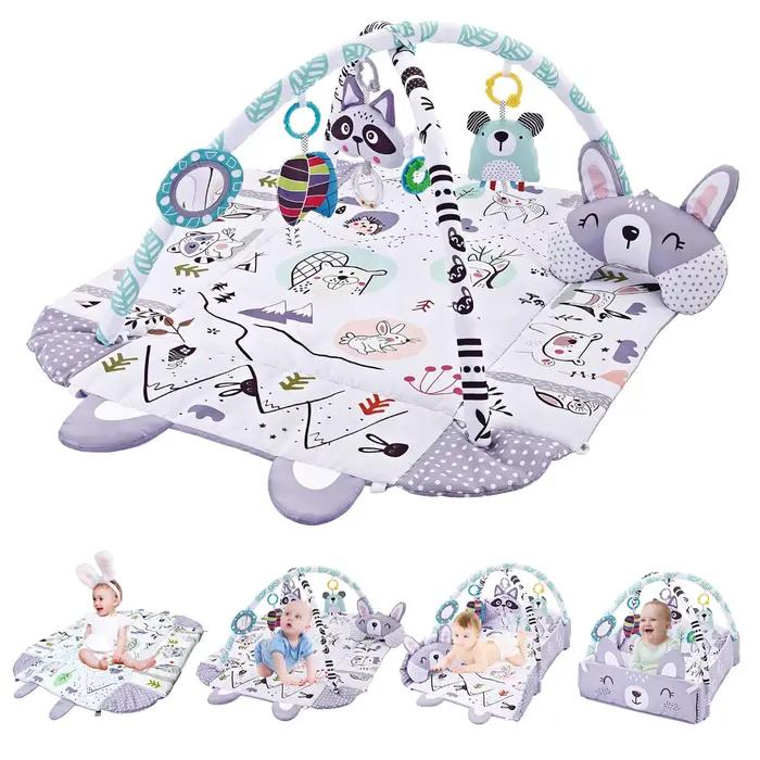 Tapis d'éveil 4 en 1 pour bébé, pliable, avec miroir et coussin, tapis éducatif épais adapté aux nou