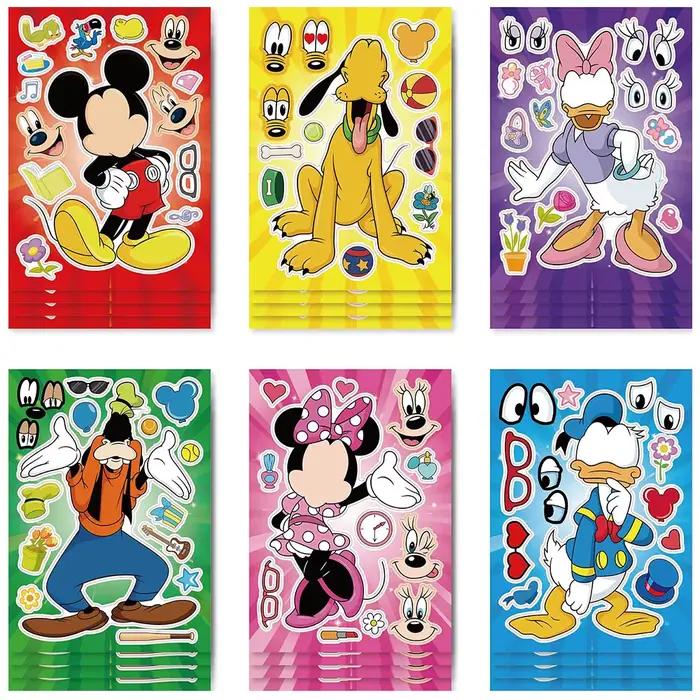 Autocollants de Puzzle Disney Make a Face, 6/12 feuilles, Mickey Mouse Donald Duck, jouets à assembl