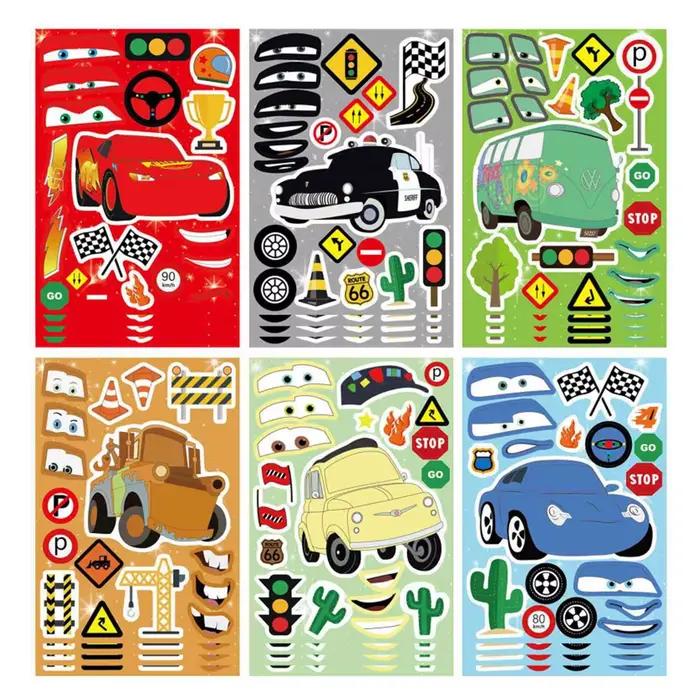 Autocollants puzzle de dessin animé Disney Cars Lightning McQueen, 6/12 feuilles, pour créer un visa