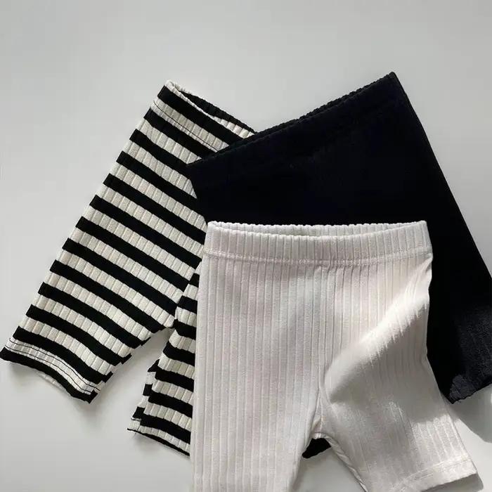 Pantalon en coton à rayures élastiques pour fille de 0 à 6 ans, vêtement pour enfant, couleur unie,