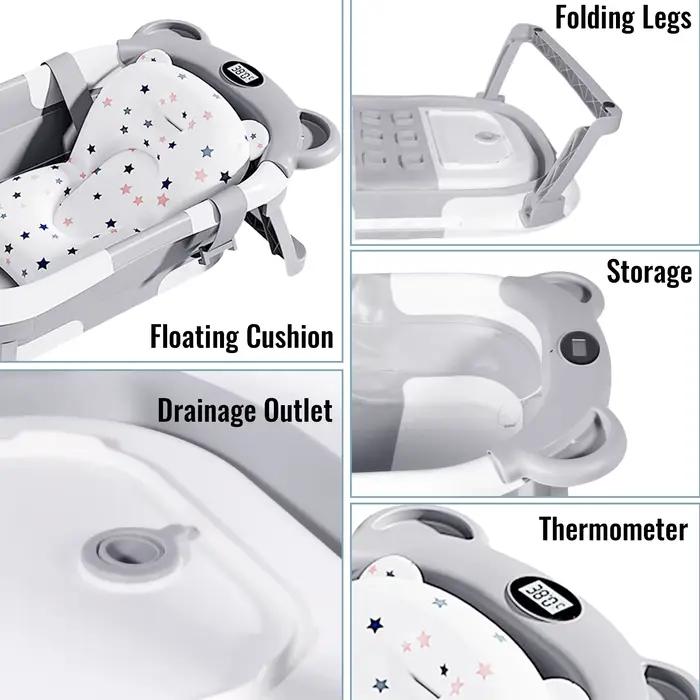 Baignoire pliable pour bébé, antidérapante, avec thermomètre pour surveiller la température de l'eau