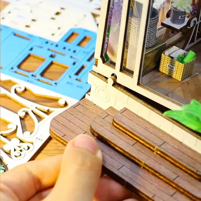 Bricolage maison de jardin coin livre étagère insérer Kits de construction miniatures en bois fleur