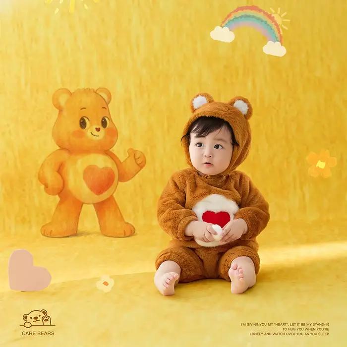 Tenue de photographie pour nouveau-né, thème ours de dessin animé mignon, barboteuse en peluche douc