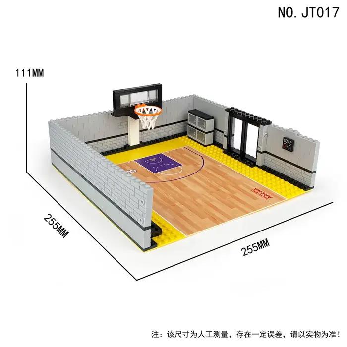 Scène de basket-ball pour enfants, petites particules assemblées, blocs de construction, jouet éduca