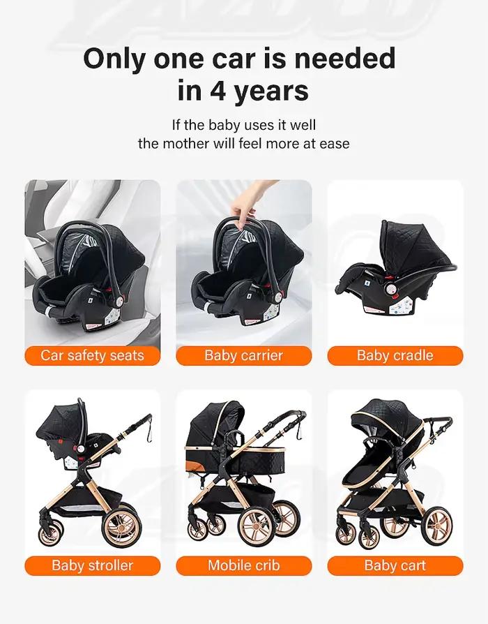 Système de poussette 3 en 1 pour bébé, poussette légère pour nouveau-nés, poussette compacte pliable