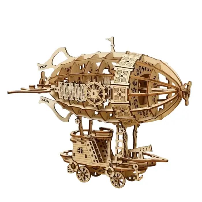 Maquette d'airship en bois à construire, conception mécanique, puzzle 3D artisanal en bois, kits de