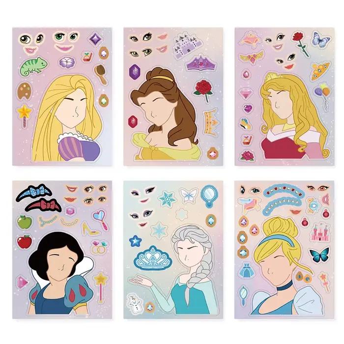 8/16 feuilles Disney princesse Puzzle autocollants faire un visage enfants drôle assembler Puzzle br