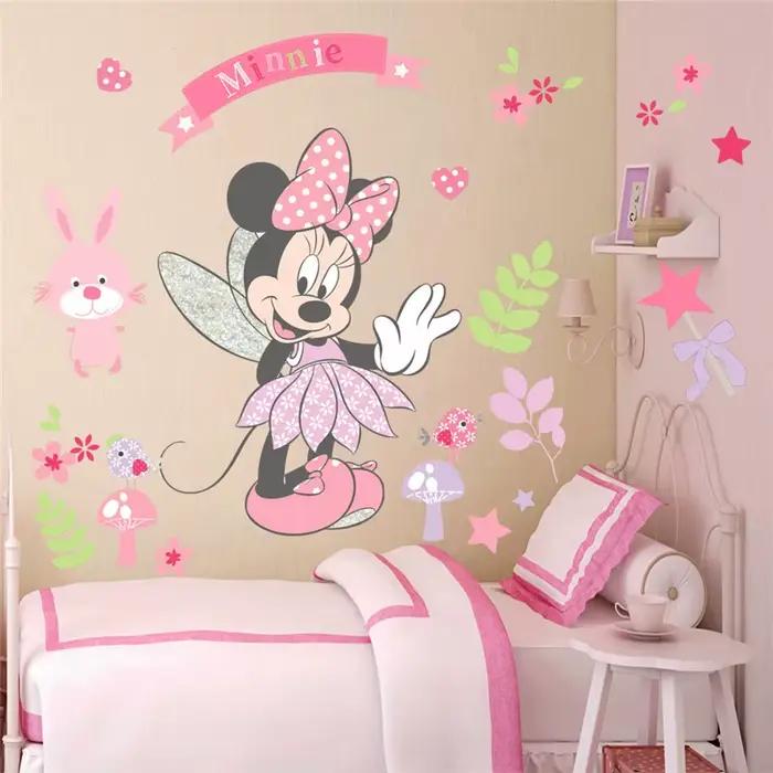 Dessin animé Mickey Minnie Mouse bébé maison Stickers muraux chambre d'enfants papiers peints prince