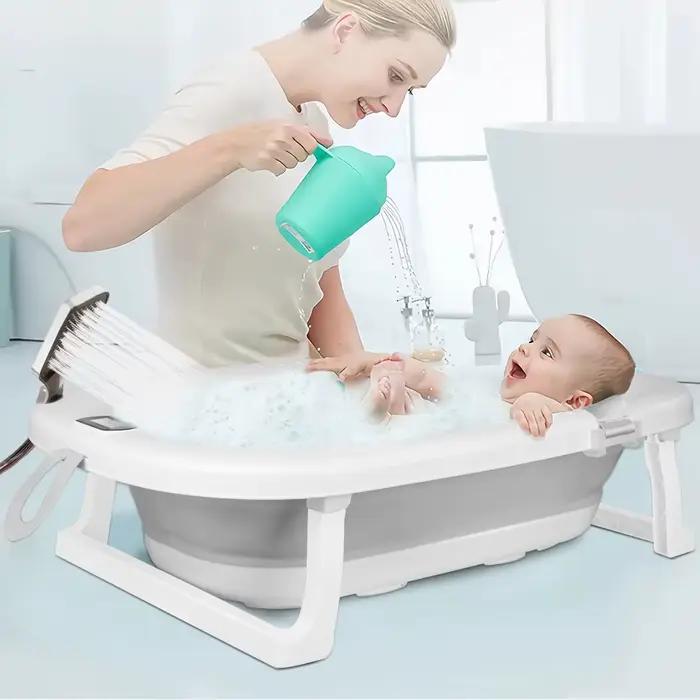Baignoire pliable pour bébé avec tapis de bain, baignoire pour bébé avec thermomètre intégré, baigno